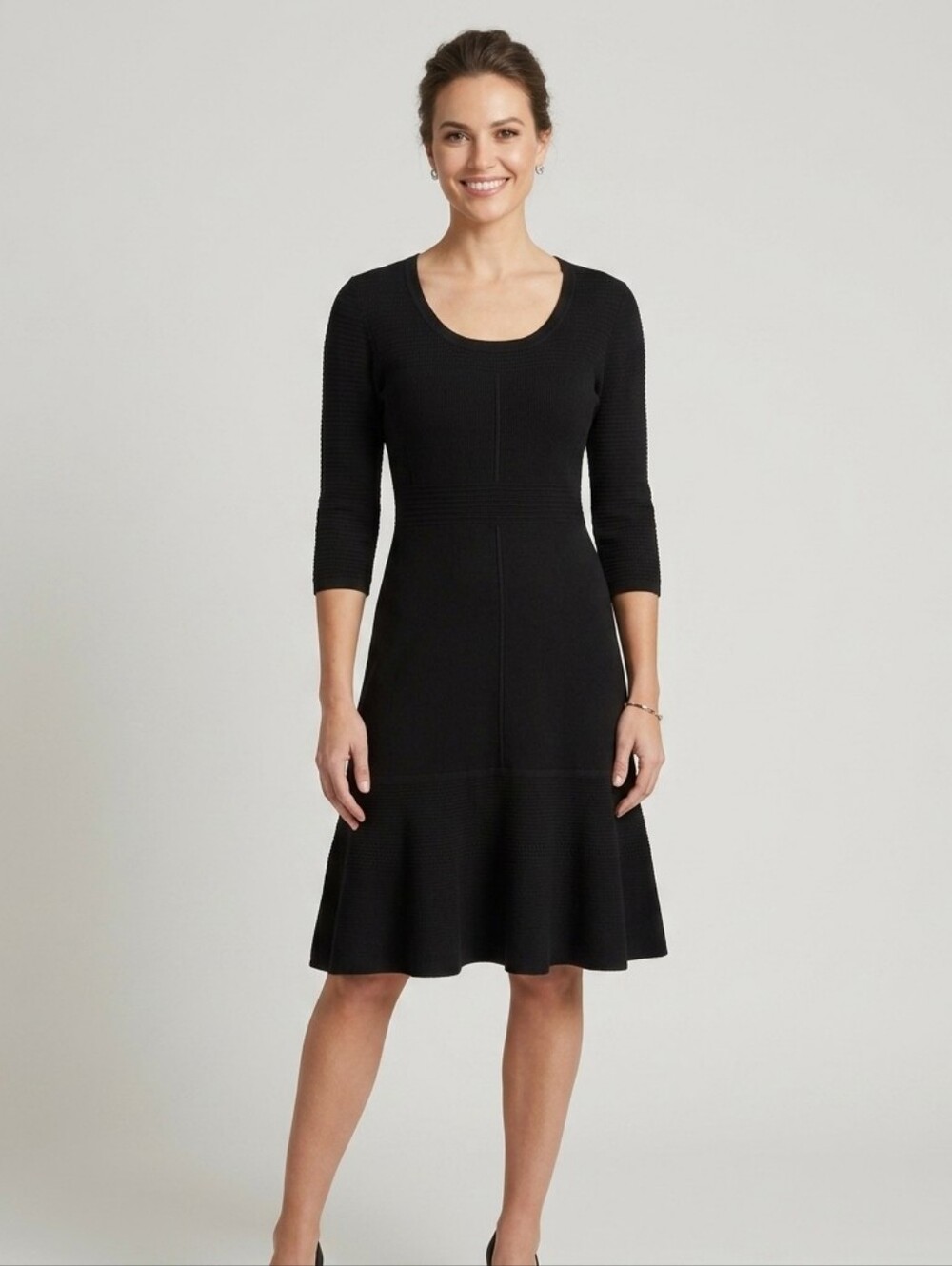 Soft Surroundings Raffinato Black Knit Midi Dress Fit Flared Hem Size PS